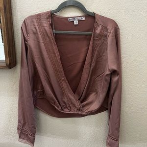 Long sleeve silky open front cropped top
